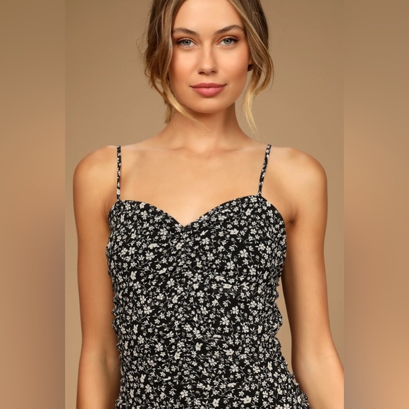 Lulu's Walk the Walk Black Floral Ruched Bodycon Mini Dress Size:XL NWT - Picture 4 of 9